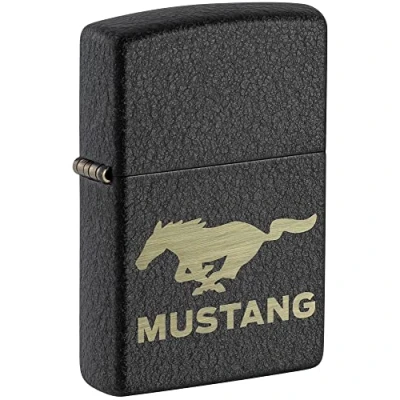 Immagine di Zippo Accendino antivento Ford Mustang Nero Crakle Ricaricabile, uso a vita Fiamma regolabile Confezione regalo Una scatola Costruzione in metallo Made USA