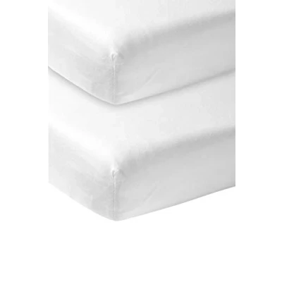 Immagine di Meyco Baby Uni lenzuolo per culla in confezione da 2 pezzi (lenzuolo morbido jersey di qualità, 100% cotone, traspirante, dimensioni: 40 x 80/90 cm), bianco