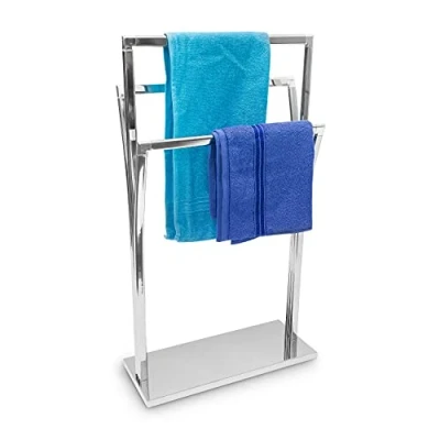 Immagine di Relaxdays Portasciugamani da Terra, 3 Barre, Diverse Altezze, HLP 86x50x20 cm, Acciaio Inox Cromato, Bagno, Argentato, Argento, 1 pz