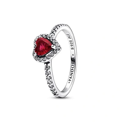 Immagine di PANDORA Timeless Anello con cuore in argento Sterling cristallo rosso ciliegia Jubilee e zirconi cubici trasparenti, 58