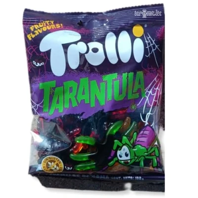 Immagine di Trolli Tarantula, Caramelle Gommose a Forma di Tarantola, Gusto Frutta, Busta da 100 Gr, Cartone 12 Pezzi, Senza Glutine, Idea per Compleanni e Feste