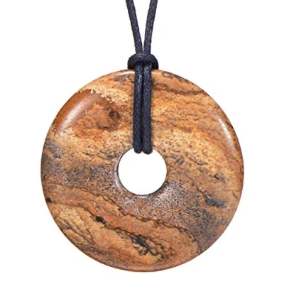 Immagine di Morella Collane da Donna 80 cm con Pendenti di Pietre preziose a Forma Ciambella Donut Diaspro Immagine in Sacchetto Velluto