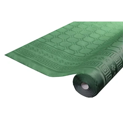 Immagine di Pro Nappe Rif. R480618I 12 tovaglie usa e getta Carta damascata in rotolo 6 m di lunghezza x 1,20 larghezza Colore verde abete dal motivo universale chic classico