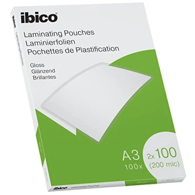 Immagine di Ibico Pouch per la Plastificazione a caldo, Formato A3, 200 Micron (2x100), Elevata protezione dei documenti e Durabilità, Confezione da 100, Finitura Lucida, Trasparente, 627320