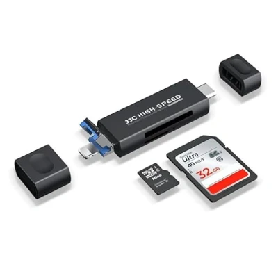 Immagine di JJC Lettore di Schede SD in Metallo per iPhone, Lighting USB C 3.0 A 2.0, Micro TF, Adattatore Memoria iPhone 16/15/14/13/12/11