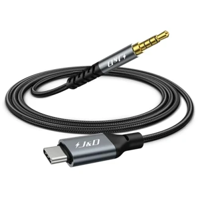Immagine di J&amp;D Adattatore Audio USB C a 3,5 mm, Cavo Stereo per Auto TRRS Compatibile con iPhone 15 Serie e Galaxy S24 Serie, 1 Metro