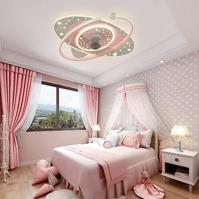 Immagine di ATEEZ Bambini Silenzioso Ventilatore da Soffitto con Luce e Telecomando 6 velocità Dimmerabile Lampadario Reversibile Motore DC Plafoniera per Cameretta Pink