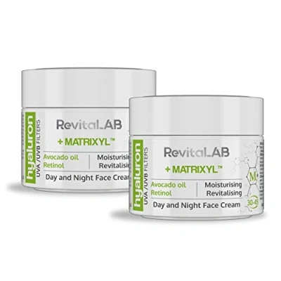 Immagine di RevitaLAB Hyaluron Anti Aging Day and Night Cream, Enriched with Avocado Oil, Matrixyl, Retinol UV Filters for Ages 30 45, 50 ml (multipack)
