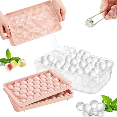 Immagine di Stampo per cubetti di ghiaccio,2 contenitori ghiaccio,con coperchio,senza BPA,certificato LFGB,33 scomparti,per congelare il porridge del bambino,bevande refrigerate e whisky (rosa)