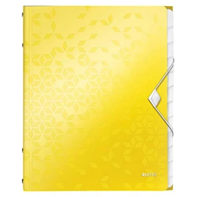Immagine di Leitz WOW Cartella Organizer a 3 Lembi, Formato A4, Capacità 200 Fogli, Tasca Indicizzata con 12 Divisori, Chiusura Elastico, Giallo, 46340116