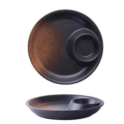 Immagine di Dxcaicc Piatti per Patatine Fritte, Piatto Sushi in Ceramica con Scomparto Salse, da Portata Snack Antipasti, Gnocchi, Snack, Salsa, Fritte,C,Round