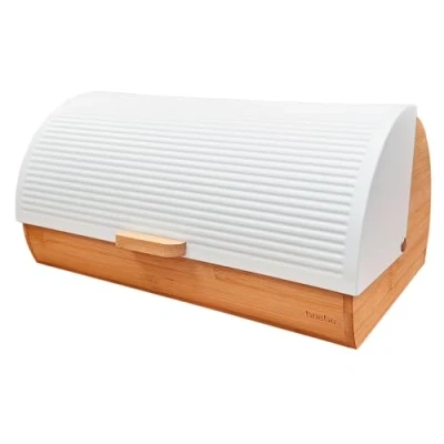 Immagine di briebe Nordic Portapane da Tavola in Legno di Bambù, Coperchio Scorrevole, Bread Box per la Conservazione Pane e Dolci, Design Nordico Moderno, Bianco