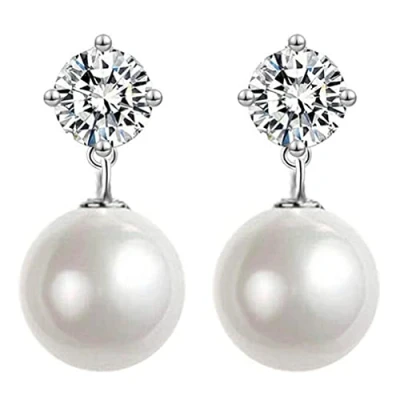 Immagine di EVELYN Orecchini di perle da donna in argento sterling 925, a perno con cristalli austriaci diamante, gioielli regalo per le donne