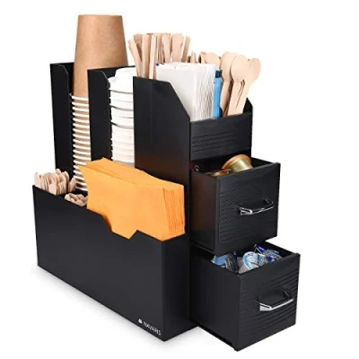 Immagine di Navaris Organizzatore Professionale per Caffetteria Cassettiera Verticale Multiscomparto Bicchieri Cannucce Tovaglioli Posate Bustine Zucchero Nero