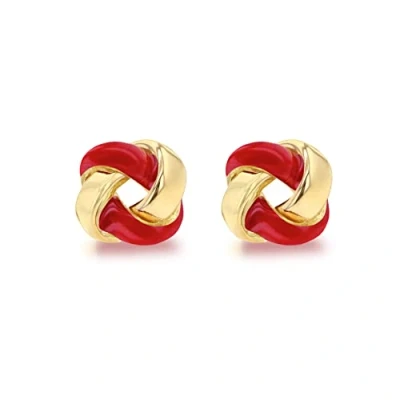 Immagine di Tuscany Silver Orecchini da donna in argento Sterling Placcato oro giallo 7,5 mm smaltati a forma di nodo piccolo, Smalto