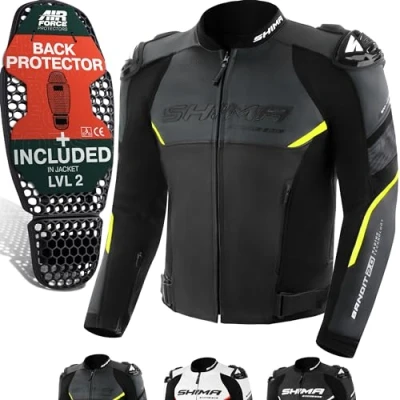 Immagine di SHIMA BANDIT Giacca Moto Uomo AIRFORCE Paraschiena Giubbotto Protezioni Estiva Giacche Pelle Ventilato Leggero Motociclista Abbigliamento Protezione Tuta da Estate (Uomini, Fluo, 52)