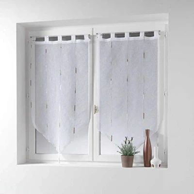 Immagine di Douceur d&#039;Intérieur Coppia di tende, con pompon e passanti, 90 x cm, velate, sabbiate, fili ciniglia, colore: Natural