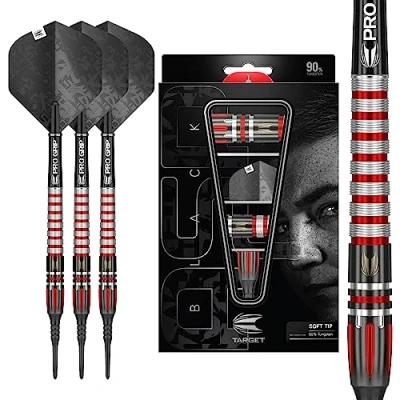 Immagine di Target Darts Nathan Aspinal Black Edition Set di Freccette con Punta Morbida, 90% tungsteno, Unisex Adulto, Nero, Rosso e Argento, 18 g