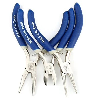 Immagine di H&amp;S Set Pinze per Bigiotteria Cromate la Creazione di Gioielli da 3 con Lunghe, ad Ago e a Punta Tonda Attrezzi Bricolage Fai Te