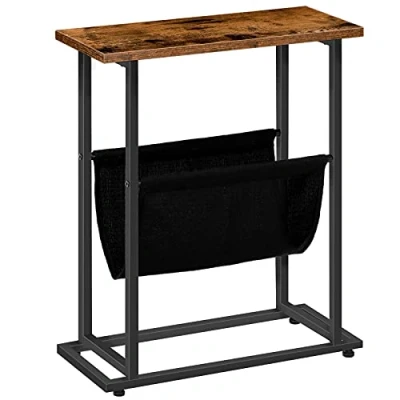 Immagine di HOOBRO Tavolino da Divano Stretto, Comodino con Tasca Portaoggetti in Stile Industriale, Legno per Piccoli Spazi, Struttura Metallo, Montaggio Facile, Marrone Vintage e Nero EBF81BZ01