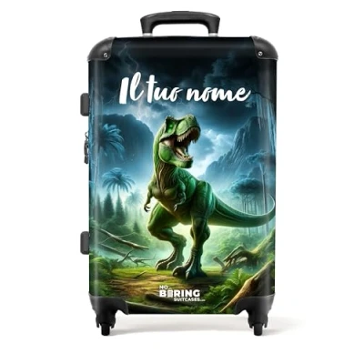 Immagine di NoBoringSuitcases.com Valigia Bambini, Grande, Personalizzabile, Trolley Bambino, Per Serratura TSA, Valigie, Grande 23 kg (67 cm 72 L), (Dinosaure Verde)