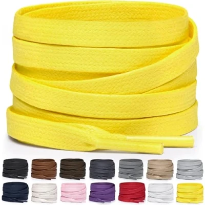 Immagine di Miscly Lacci Piatti in Cotone Cerato per Stivali, Sneaker e Scarpe Disponibili Diverse Lunghezze Colori (Giallo, 160 cm)