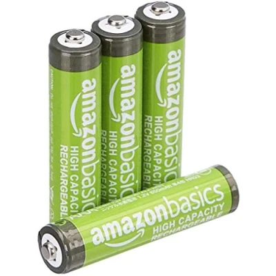 Immagine di Amazon Basics Batterie AAA ricaricabili, ad alta capacità, 850 mAh, NiMh, pre caricate, confezione da 4