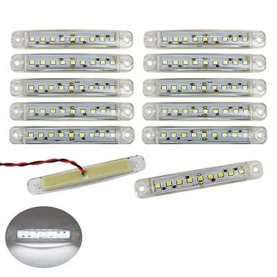 Immagine di 10 x luci di posizione bianche a 6 LED, per camion, rimorchi, 12 V, 24 V