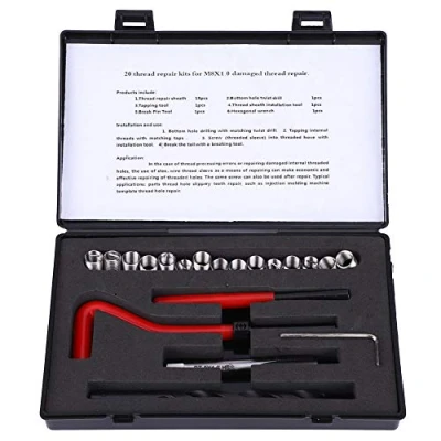 Immagine di kit di riparazione filettatura M8x1 da 20 pezzi, inserti per M8 x 1 mm lunghezza 2D in acciaio inossidabile, set utensili manuali compatibili automati
