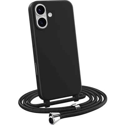 Immagine di MyGadget Cover compatibile con iPhone 16 Custodia Corda Case Cordino Opaca Antiurto/Bumper Laccio/Tracolla Practical Stylish per Collo Nero