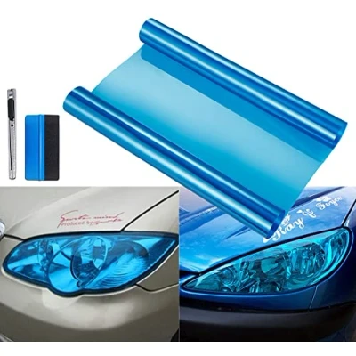 Immagine di NewL Pellicola autoadesiva Oscurante per Faro antinebbia Posteriore Auto, Rivestimento Adesivo Effetto fumè in Vinile fendinebbia 30,5 x 122 cm (Blu)