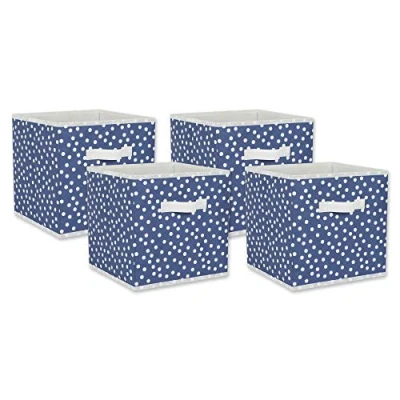 Immagine di DII Pattumiera pieghevole in tessuto non tessuto, motivo a pois, colore: Blu francese e bianco, grande set 28 x cm, 4 pezzi
