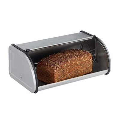 Immagine di Relaxdays Portapane in Acciaio, Cassetta per Pane, Panini, Dolci e Biscotti, Salvafreschezza, Facile da Lavare, Argento