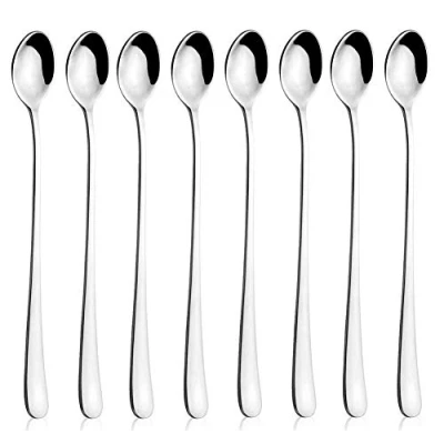 Immagine di AOOSY Cucchiai da latte, 22,7 cm in acciaio inossidabile Manico lungo Mescolando il cucchiaio caffè Set per tè freddo Dessert Cocktail Gelato Sundae (Set di 8)