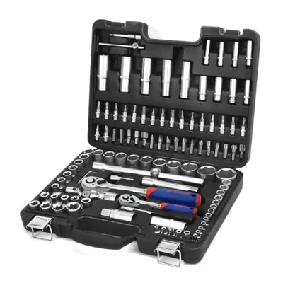 Immagine di WORKPRO Set di Chiavi a Bussola con Cricchetto 1/4&#039;&#039;+ 1/2&#039;&#039; 108 Pezzi, Custodia Portatile, Maniglia Girevole, Barra Prolunga, Kit Attrezzi Meccanici per Auto