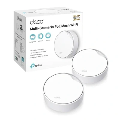 Immagine di TP Link Deco X50 PoE Router Mesh WiFi 6, AX3000Mbps Dual Band, PoE(Alimentazione Tramite Ethernet), Porta Ethernet da 2,5 Gbps, Ripetitore WiFi, Access Point, Alexa, 2 Pezzi con Copertura fino a 420㎡