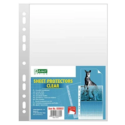 Immagine di D.RECT Buste Perforate Trasparenti Formato A4 40 Micron Confezione da 100 Unità Busta Forata Trasparente Perforato Lucide, Finitura liscia Tasche in Polipropilene