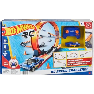 Immagine di Hot Wheels Sfida di velocità, Pista con Veicolo radiocomandato in Scala 1:64, Set 30 Pezzi per configurazioni Multiple, Giocattolo Bambini, 5+ Anni, HXX45