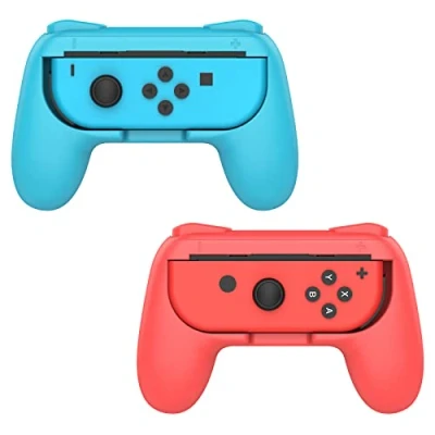 Immagine di MoKo Impugnatura Compatibile con Nintendo Switch Joy con/Switch OLED Model (2021), 2 Set Custodia Protettiva in Resina ABS Protezione Urti, Graffi Pulsanti SL/SR per Gioco Switch, Rosso + Blu