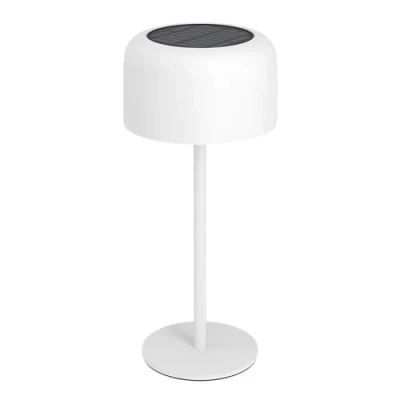 Immagine di Eglo Lampada da tavolo a energia solare Roccanova, per esterni, touch, dimmerabile in 3 livelli, balcone e giardino, acciaio bianco, colore luce: bianco caldo, IP44