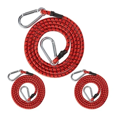 Immagine di Relaxdays Set da 3 Elastici Portapacchi, Cinghie con Moschettoni, Fissaggio Pacchi in Auto o Camper, L: 175 cm, Rosso