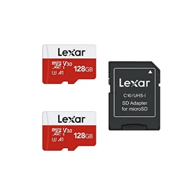 Immagine di Lexar Micro SD 128 GB, Scheda fino a 100 MB/sec(R), di Memoria microSDXC con Adattatore SD, A1, U3, C10, V30, Card Confezione da 2