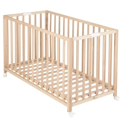 Immagine di roba Lettino Pieghevole Fold Up 60 x 120 cm per Neonati e Bambini Regolabile in 3 Altezze Diverse Ruote con Freni Capacità Max 40 kg Faggio Biologico Naturale