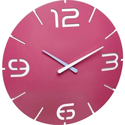Immagine di TFA Dostmann orologio da parete analogico di design CONTOUR, 60.3047.12, al quarzo, effetto spaziale, contrasto cromatico, diametro 35 cm, rosa/bianco
