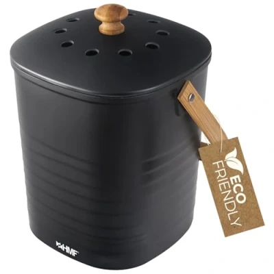 Immagine di HMF Bidone per rifiuti biologici sostenibile, da cucina, inodore, con coperchio, 3 litri, colore: nero