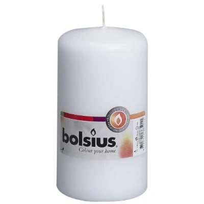 Immagine di Bolsius candele a pilastro lisce, colore bianco, set da 8 pezzi, decorative per la casa, lunghezza 43 ore, non profumate, cera naturale piante, 13 x 7 cm