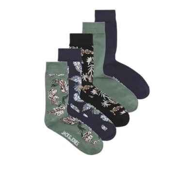 Immagine di Jack &amp; Jones Jactrevor 5 PACK Calze, Uomo, Taglia: One Size, Black/navy blazer/trellis