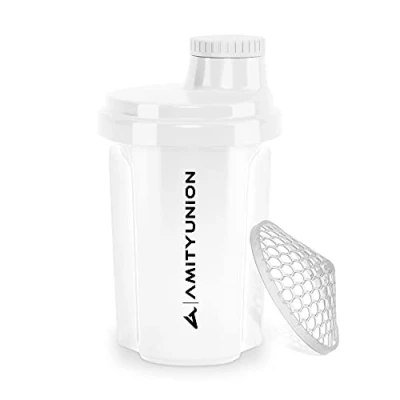 Immagine di AMITYUNION shaker per proteine 300 ml Heaven a prova di perdite, senza BPA con setaccio cliccabile e scala frullati cremosi siero latte, proteine, originale in Bianca