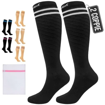 Immagine di 360 Relief Calze Compressione Graduata Classe 1 Donna e Uomo 15 20 mmHg Gambaletti per Aereo, Circolazione, Infermiera, Running, Sports Calzini L/XL Nero