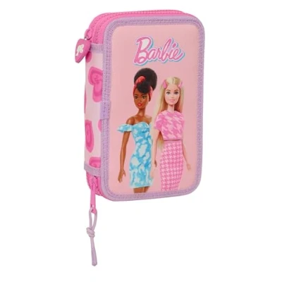 Immagine di Safta BARBIE LOVE Astuccio per scuola bambini, con 28 oggetti inclusi, ideale bambini dai 5 ai 14 anni, comodo e versatile, qualità resistenza, 12,5 x 4 19,5 cm, colore Rosa,